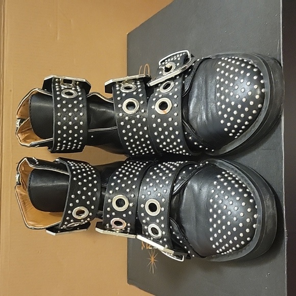 Black Leather Silver Studded Zara Boots - Picture 2 of 5